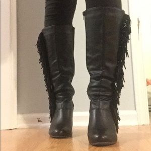 Charlotte Russe Black Wedge Boots with fringe